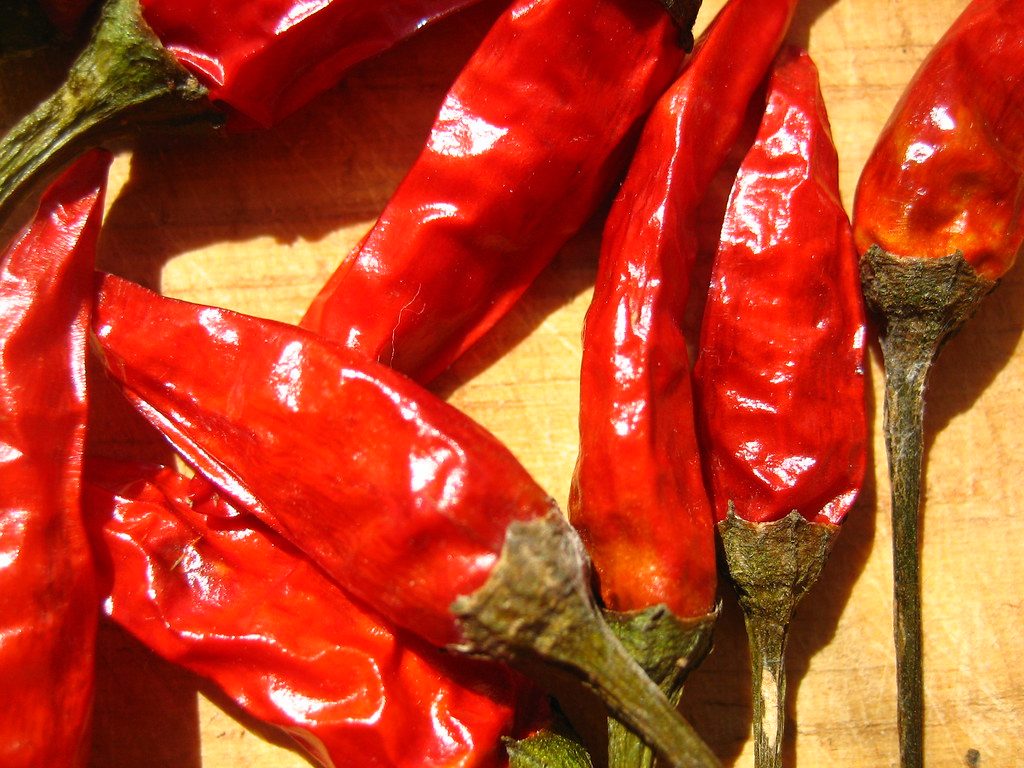 Dried cayenne peppers used to make cayenne tincture for circulation