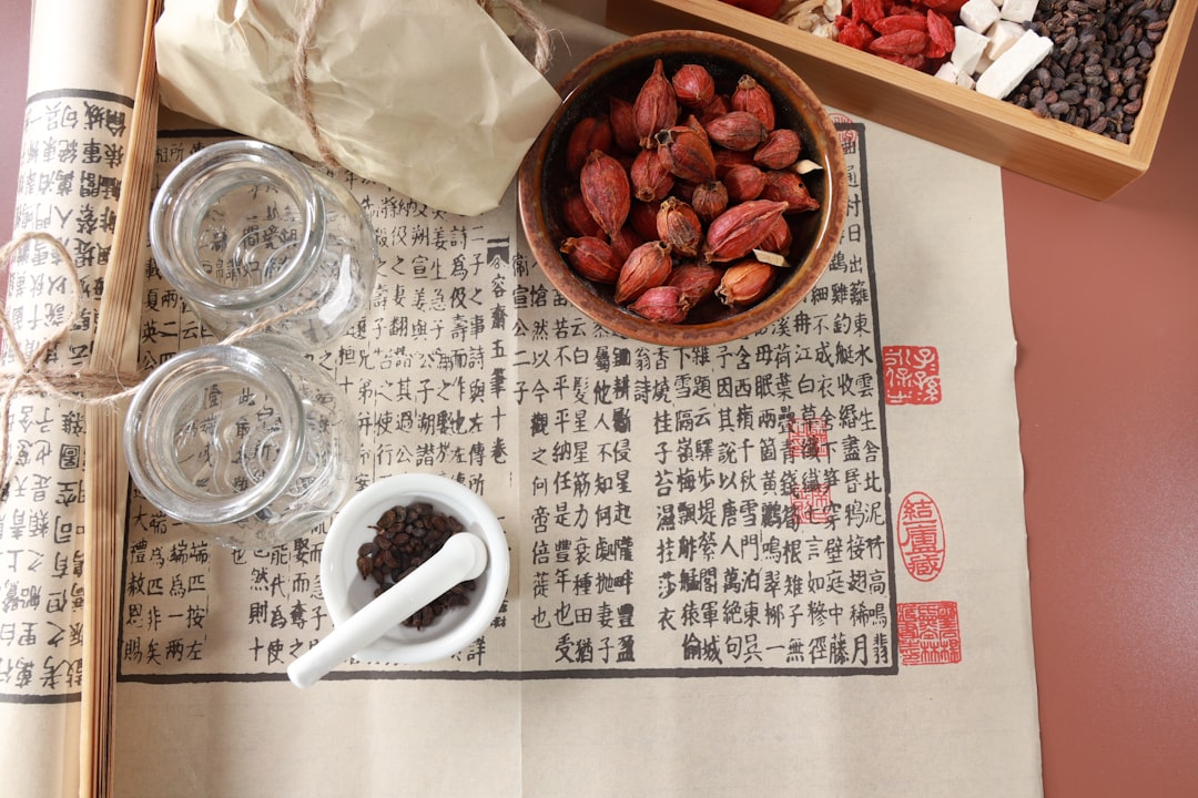 classical Chinese herbal medicine preparation mortar herbs manuscript