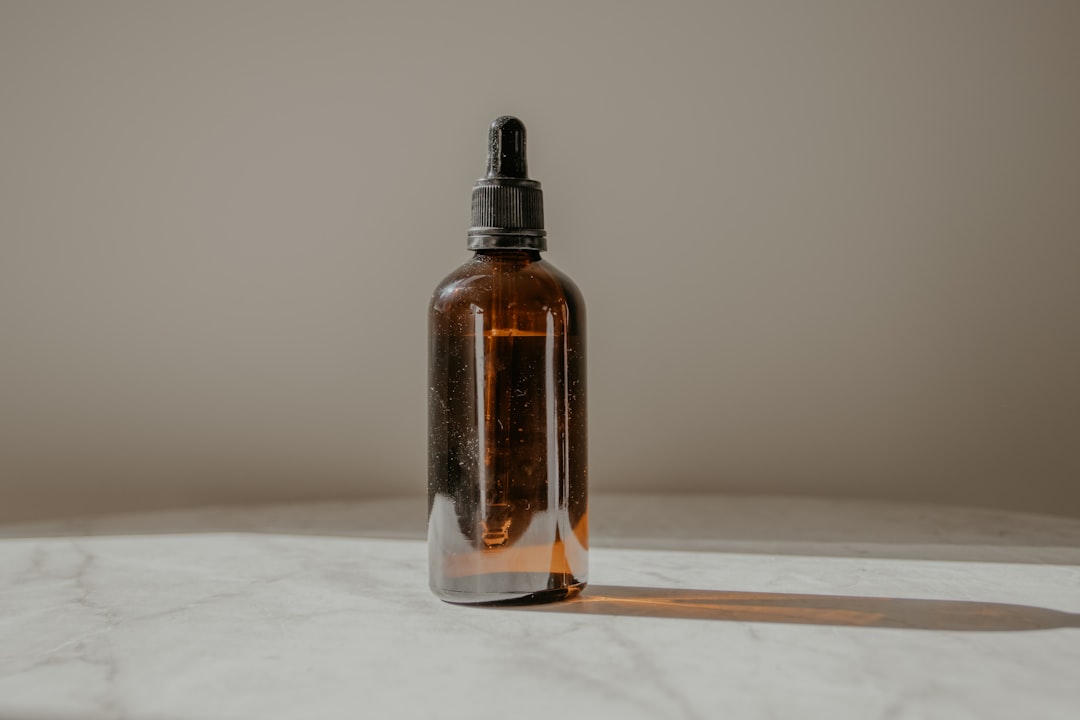 Amber glass tincture bottle, the usual form for yellow dock root extract