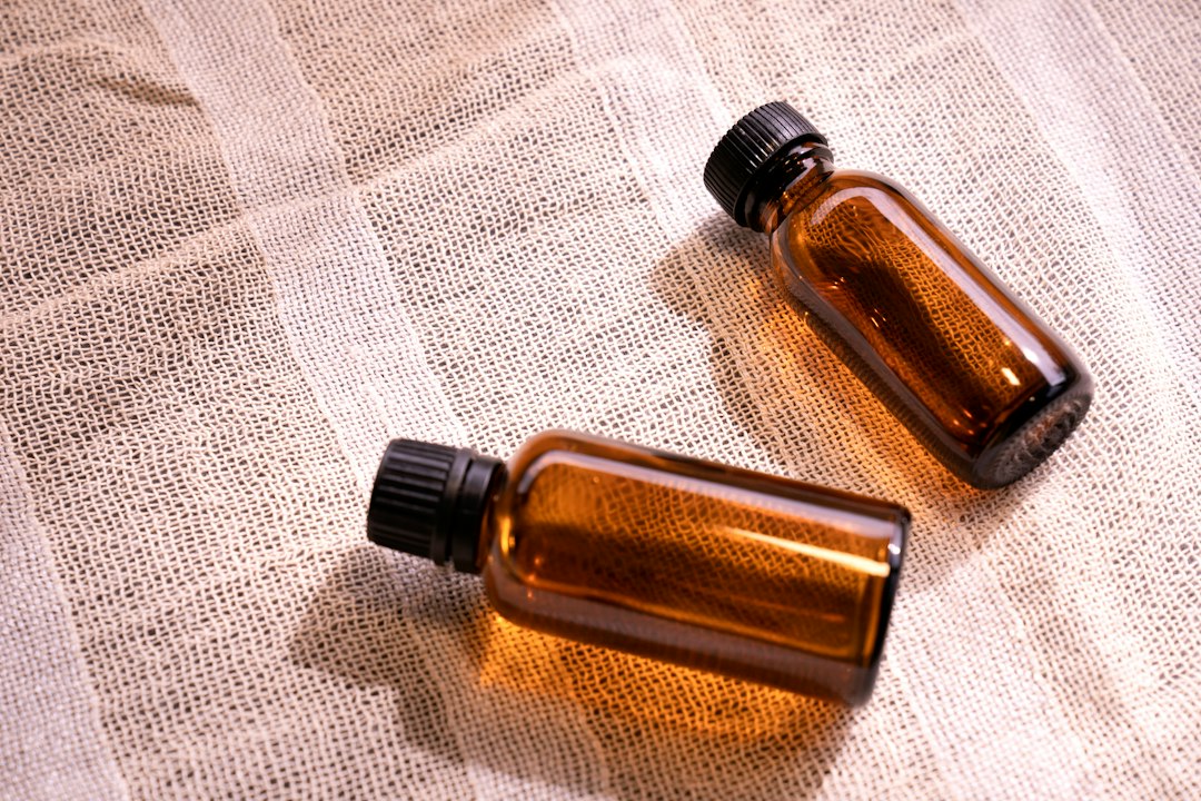 Amber glass tincture bottles of the kind used for damiana extract